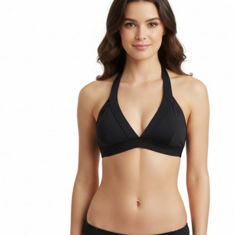 Boden Bikini Swim Top Halter Style Black Tie in Back Removable Cups Size 10